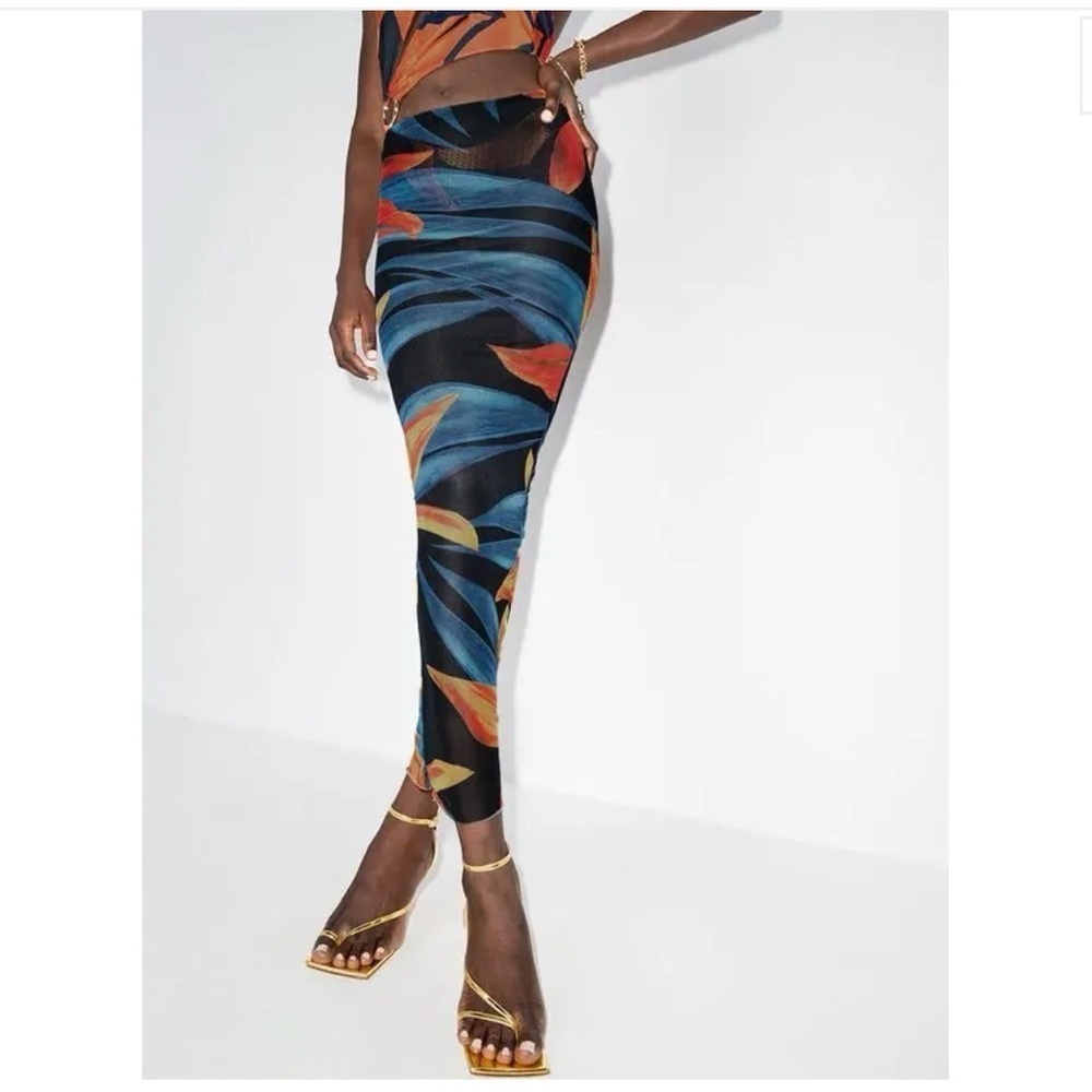 Louisa Ballou Floral Print Mesh Maxi Sheer Skirt Beach Resort Vacay Women’s XS